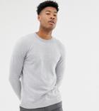 Asos Design Tall Crew Neck Cotton Sweater In Gray