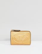 Emporio Armani Logo Embossed Leather Zip Coin Purse - Gold