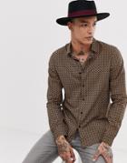Asos Design Regular Fit Shirt In Geometric Black And Gold Print - Black