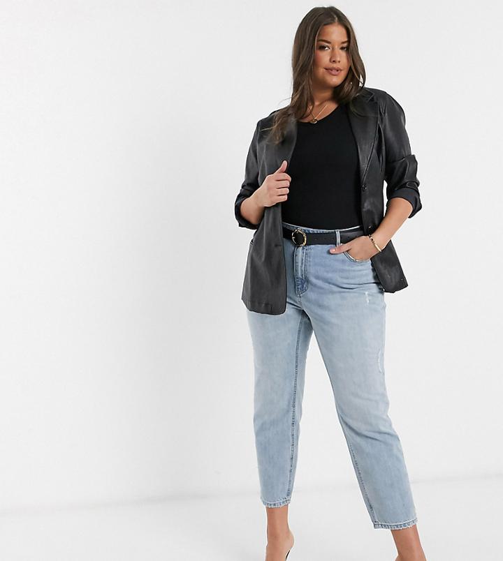 Vero Moda Curve High Waist Ankle Grazer Mom Jean In Light Blue-blues
