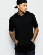Asos Short Sleeve Hoodie With Raw Edges In Black - Black