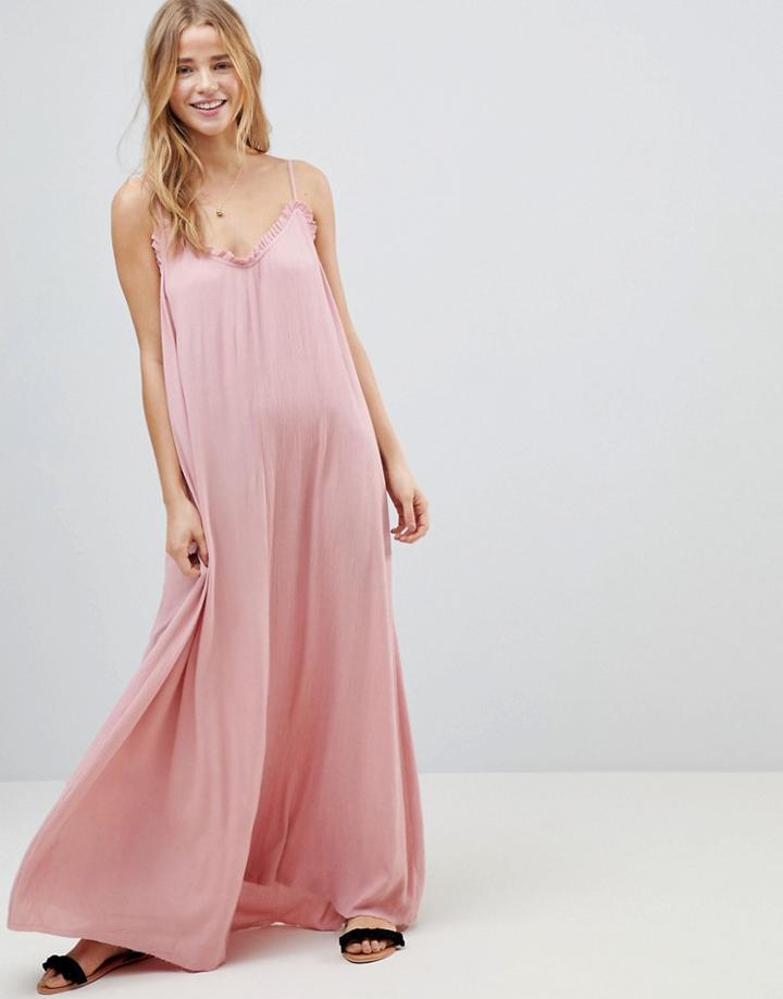 Asos Scoop Back Maxi Dress In Crinkle - Pink