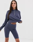 The Couture Club Half Zip High Neck Motif Sweat Top In Washed Navy-blue