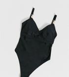 Wolf & Whistle Fuller Bust Exclusive Eco Swimsuit With Hardware In Black
