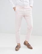 Moss London Wedding Skinny Suit Pants In Light Pink Linen - Pink