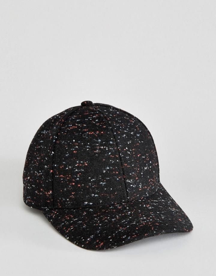 Asos Baseball Cap In Black Melton With Colored Nep - Black