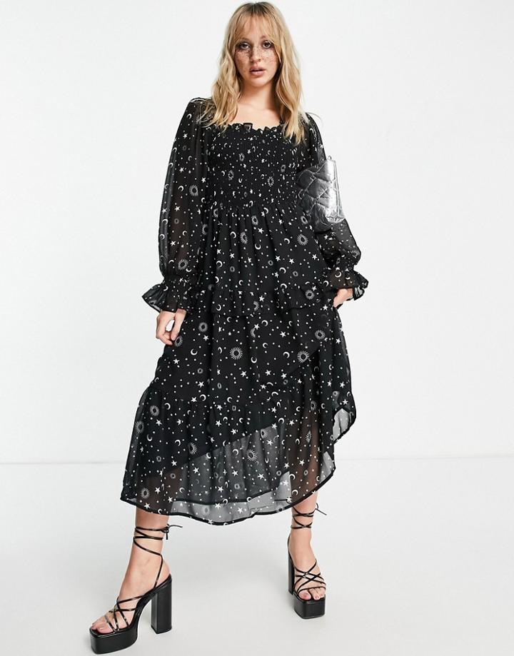 Violet Romance Tiered Maxi Dress With Collar In Mix And Match Floral Print-multi