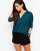 Ax Paris Cross Wrap Front Knit Top - Green