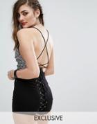 Motel Crop Top Bralette With Lace Up Back In Sequin - Silver