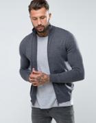 Fred Perry Merino Zip Through Sweater In Gray - Gray