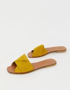 Asos Design Favoured Leather Flat Sandals - Yellow