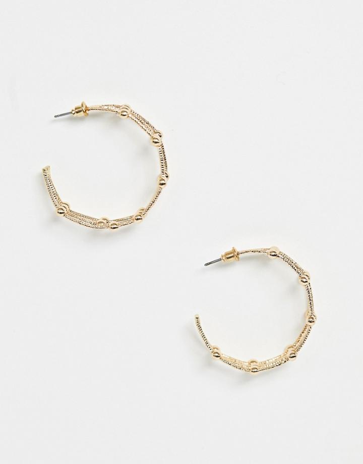Asos Design Hoop Earrings In Triple Twist Design With Ball Detail In Gold - Gold