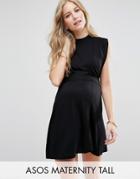 Asos Maternity Tall Nursing High Neck Mini Dress - Black