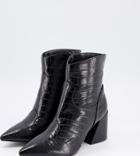 Simply Be Extra Wide Fit Heeled Boot In Black Croc