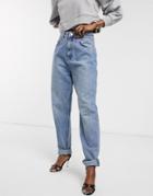 Asos Design High Rise 'slouchy' Mom Jeans In Mid Vintage Wash-blue