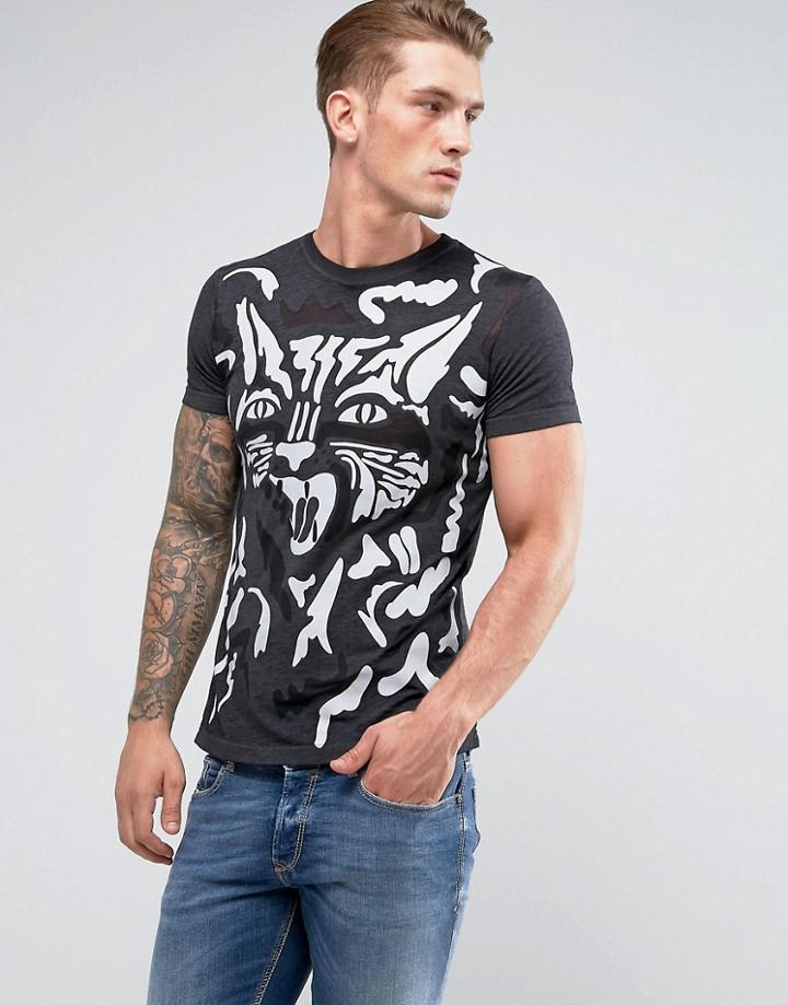 Diesel T-diego-op Acid Wash Cat Print T-shirt - Black