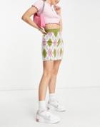 Neon Rose Mini Skirt In Argyle Knit - Part Of A Set-multi