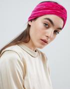 Asos Design Wide Turban In Pink Velvet - Pink