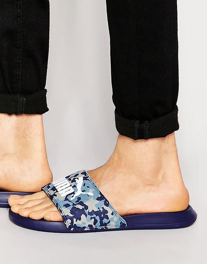 Puma Popcat Camo Slider Flip Flops - Blue
