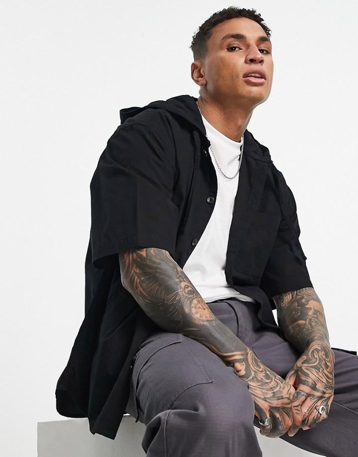 Topman Short Sleeve Oversized Shirt With Hood In Black