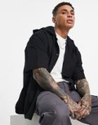 Topman Short Sleeve Oversized Shirt With Hood In Black