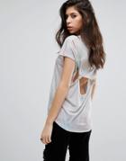 Religion Open Back Detail T-shirt With Floral Skull Print - Gray