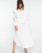 Asos Edition Oversized Shirt Dress With Ruffle Detail In White