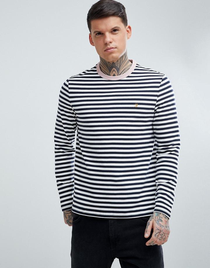 Farah Trafford Slim Fit Stripe Long Sleeve Top In Navy - Navy