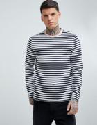 Farah Trafford Slim Fit Stripe Long Sleeve Top In Navy - Navy