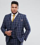 Harry Brown Plus Slim Fit Blue Check Windowpane Suit Jacket - Navy