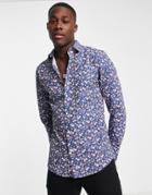 Harry Brown Floral Slim Fit Shirt-navy