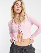 Weekday Tie Organic Cotton Cardigan With Tie Front In Pink