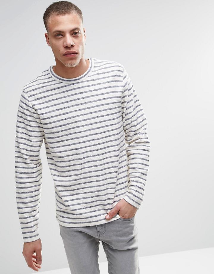 Adpt Long Sleeve Top With Faded Stripe And Curved Hem Detail - Mood Indigo