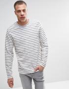 Adpt Long Sleeve Top With Faded Stripe And Curved Hem Detail - Mood Indigo