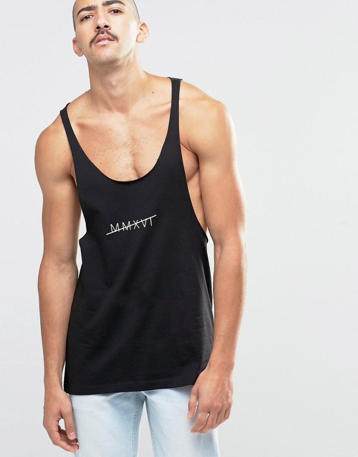 Asos Vest With Roman Numeral Print And Extreme Racer Back - Black