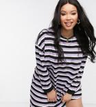 Asos Design Curve Oversized Long Sleeve T-shirt Dress In Lilac And Black Stripe-multi
