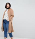 Lost Ink Plus Wrap Front Coat With Belt Tie - Brown