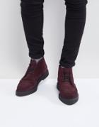 Asos Lace Up Boots In Burgundy Suede With Creeper Sole - Red