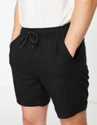 Asos Design Linen Slim Shorts In Black