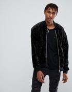 Asos Bomber Jacket In Velvet In Black - Black