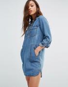 Blank Nyc Denim Shirt Dress With Lace Up Front - Blue