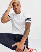 Asos Design T-shirt With Contrast Sleeve Stripes In White