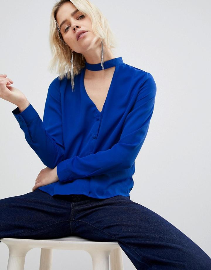 Unique 21 Pussy Bow Back Shirt - Blue