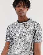 Asos Design Festival T-shirt With Silver Sequins - Silver
