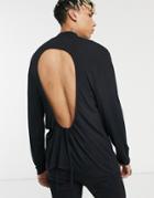 Asos Design Muscle Fit Long Sleeve Viscose Turtle Neck T-shirt With Open Back In Black