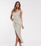 Tfnc Wrap Front Sequin Maxi Dress In Silver