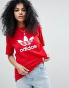 Adidas Originals Adicolor Trefoil Oversized T-shirt In Red - Red