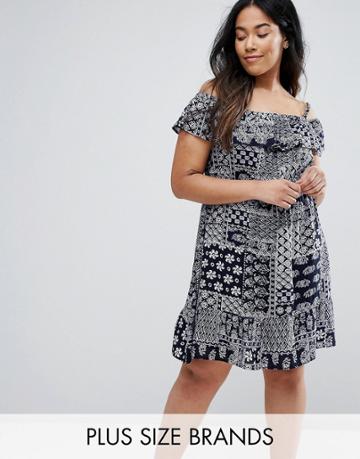 Nvme Plus Bardot Frill Dress - Blue