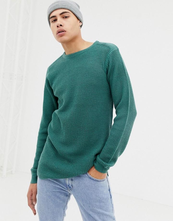 D-struct Long Line Curved Hem Muscle Fit Stretch Knitted Top - Blue