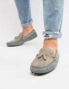 Asos Design Driving Shoes In Gray And Blue Suede With Tassels - Navy